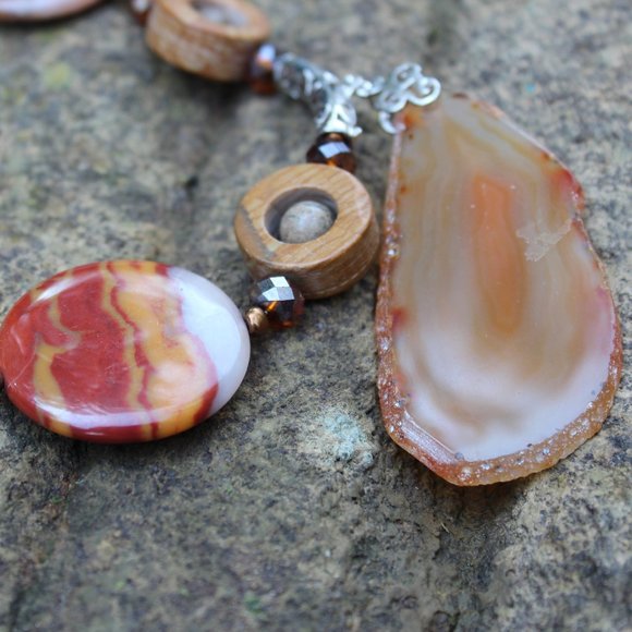 Stunning Orange Desert Arizona Natural Stone Necklace Agate Slice - Picture 2 of 4
